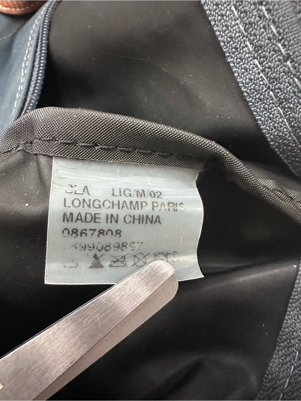 Longchamp Le Pliage Original Tote Bag in Dark Gray Grey. Brown leather handles. - Picture 10 of 10